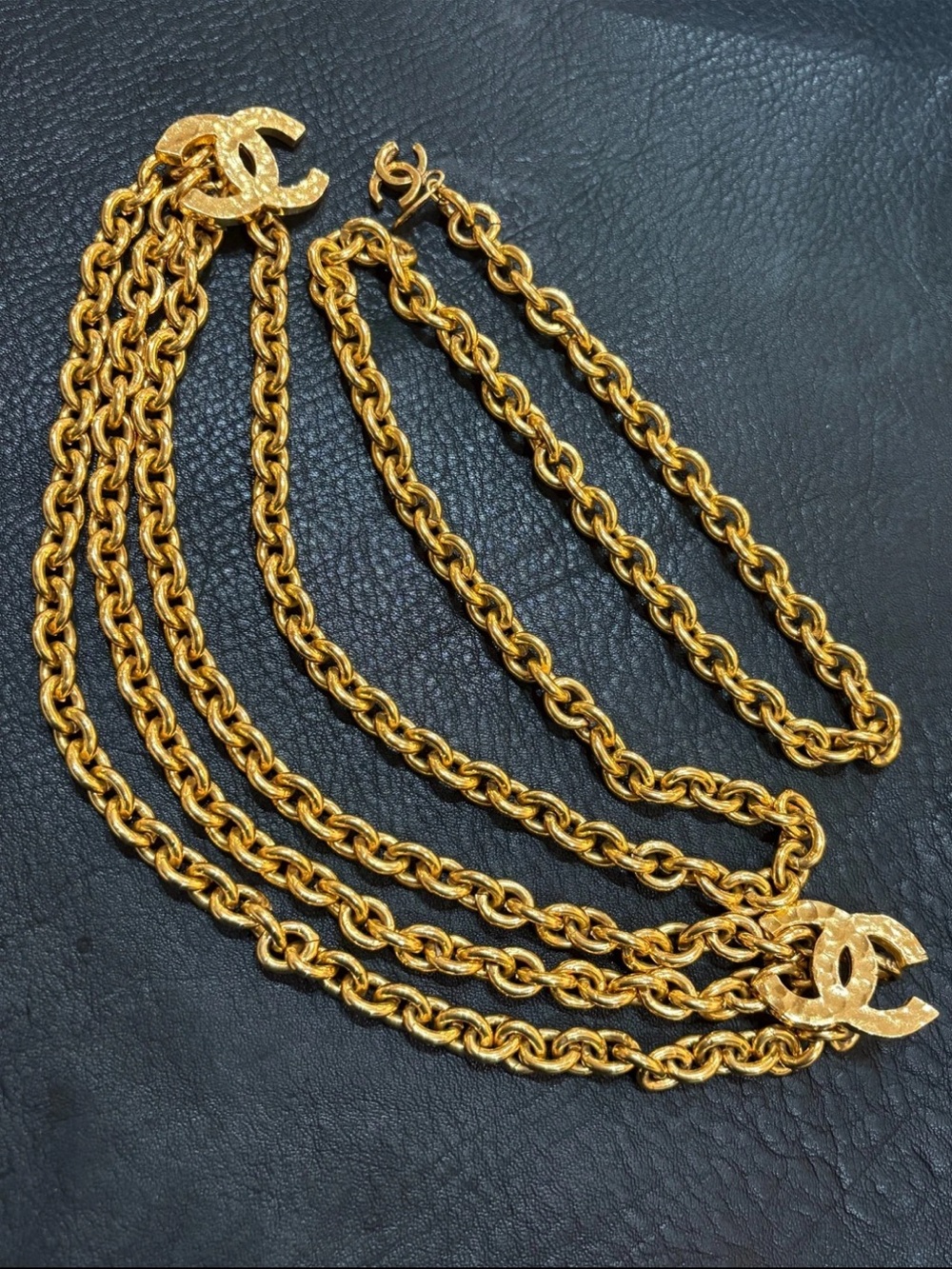 CHANEL Gold-Tone Chain Necklace or Belt with Interlocking Logo Pendants